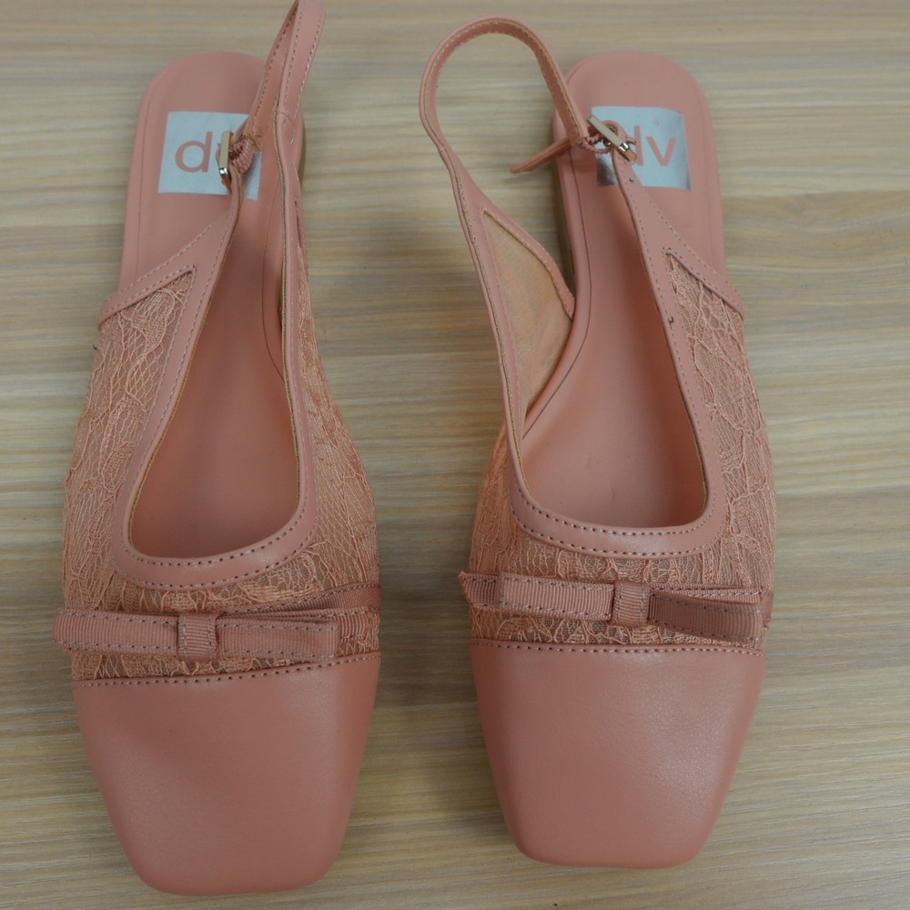 Coquette Slingback Flats Womens 6 Rose Pink Lace Bow Square Toe DV Dolce Vita